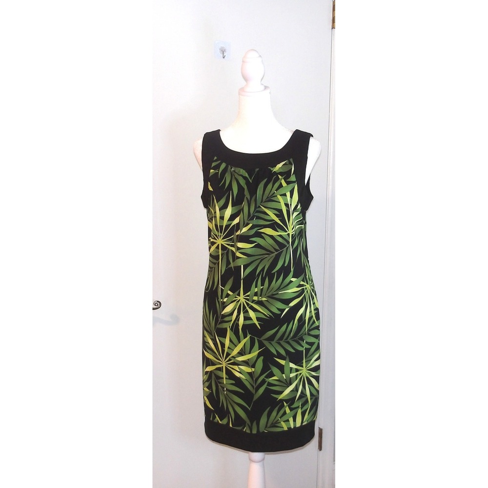 Kim Rogers Sleeveless Sheath Dress Green Leaf‎ Print Casual Size 6/#5143